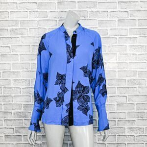 REISS Women's Harris Floral Print Blouse in Blue Size 4 oversize Drapey fit